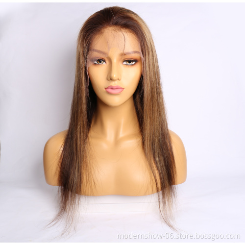 Cheap Swiss Lace Wig For Women Raw Virgin Unprocessed Long Hair Wig Modern Show 4/27 Highlights Blonde Color Wig With Baby Hair
